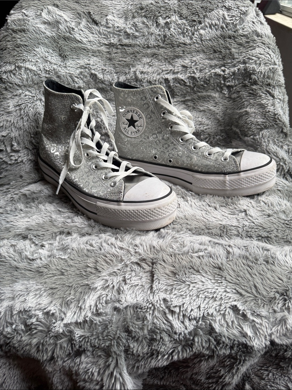 Converse Silver Glitter High Top Sneakers